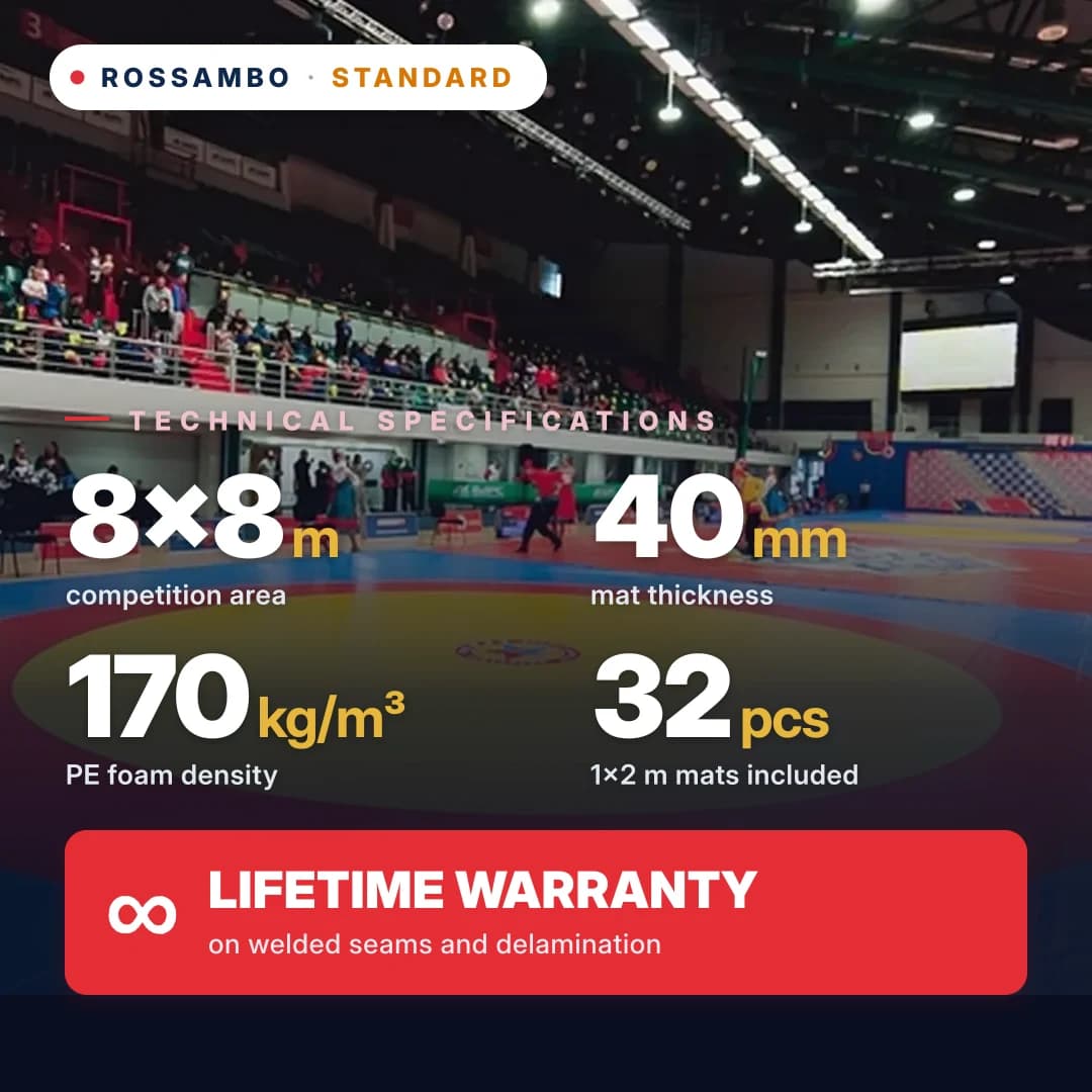 STANDARD wrestling mat 8×8×0.04 m, mats 5+30+5 (170 kg/m³)