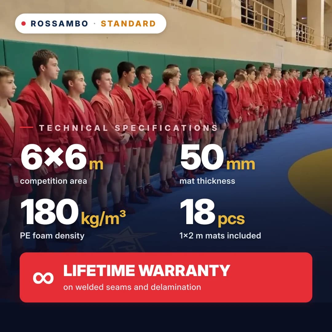 STANDARD wrestling mat 6×6×0.05 m, mats 5+40+5 (180 kg/m³)