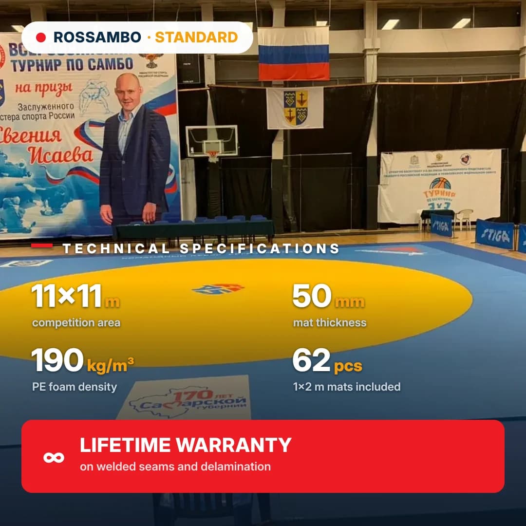 STANDARD wrestling mat 11×11×0.05 m, mats 10+30+10 (190 kg/m³)
