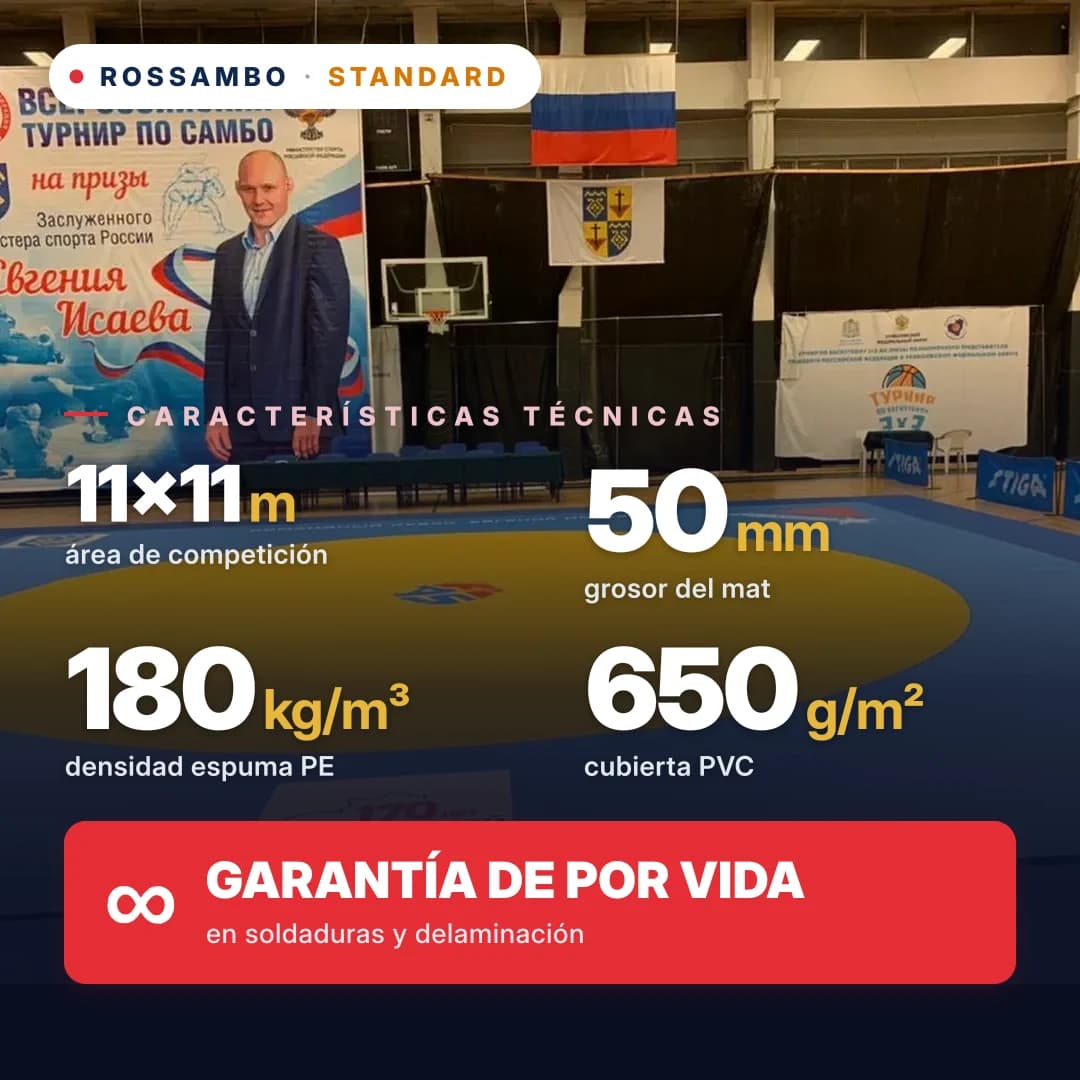 Tapiz de lucha STANDARD 11×11×0,05 m, colchonetas 5+40+5 (180 kg/m³)