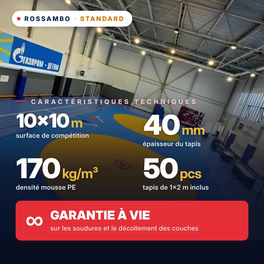 Tapis de lutte STANDARD 10×10×0,04 m, tapis 5+30+5 (170 kg/m³)