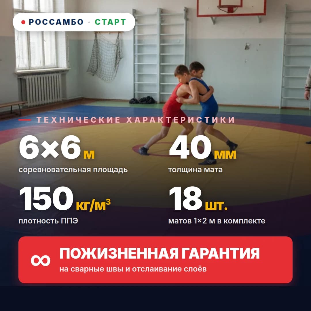 Ковёр борцовский СТАРТ 6×6×0,04м
