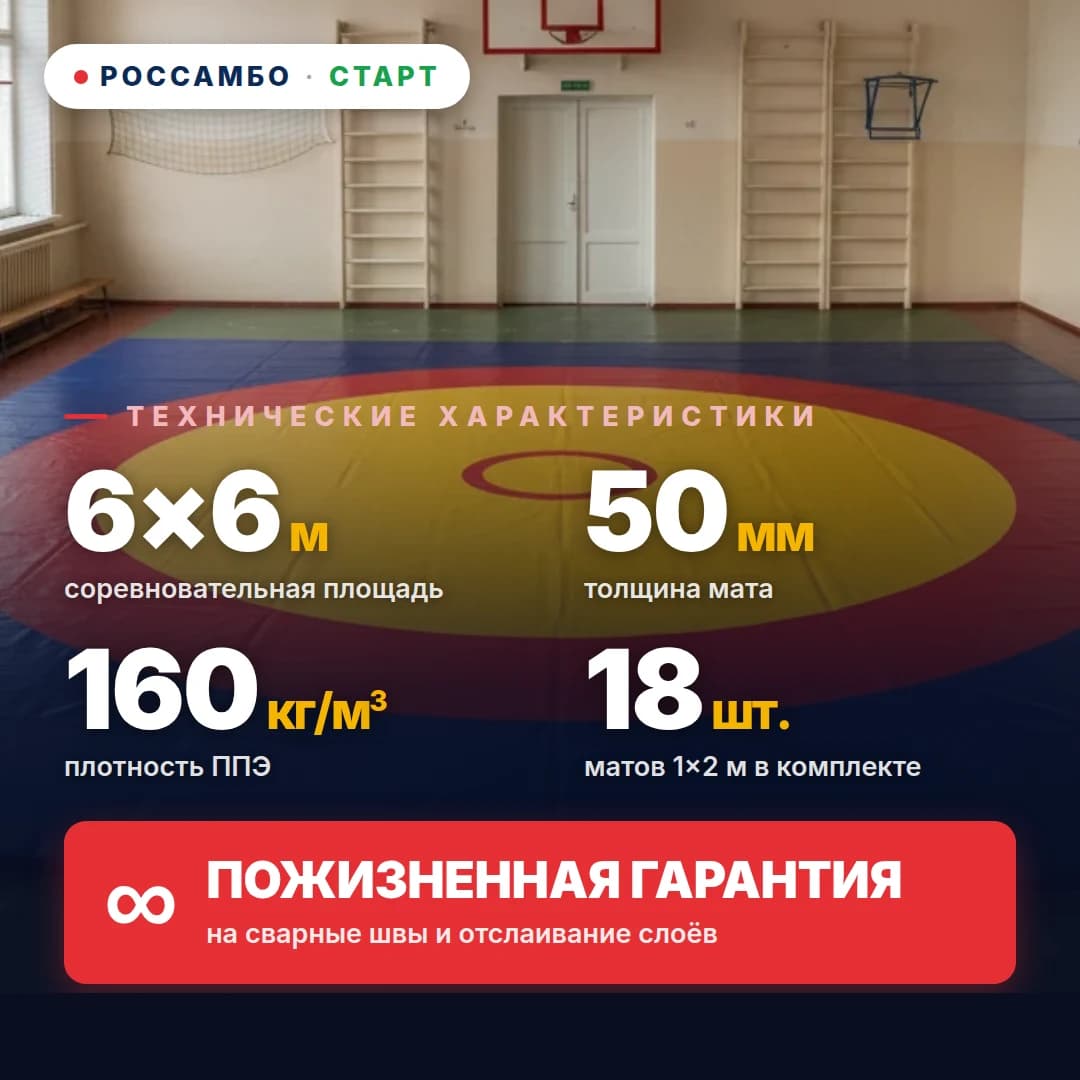 Ковёр борцовский СТАРТ 6×6×0,05м
