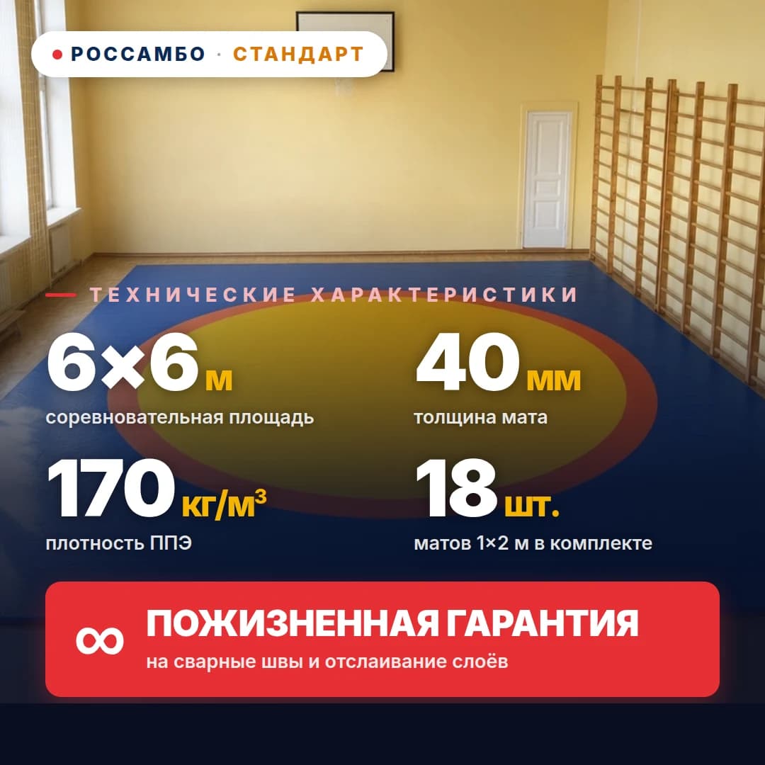 Ковёр борцовский СТАНДАРТ 6×6×0,04м