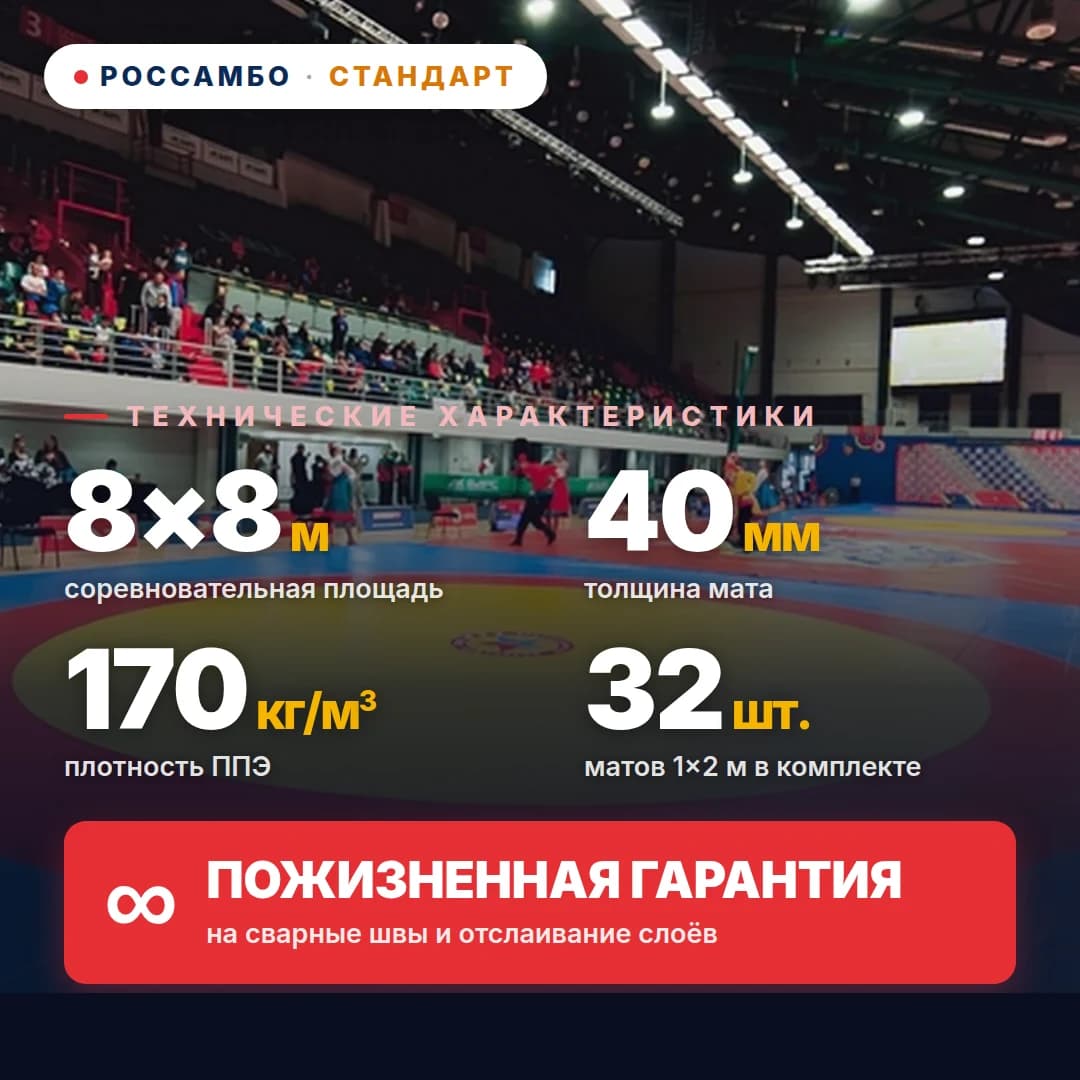 Ковёр борцовский СТАНДАРТ 8×8×0,04м