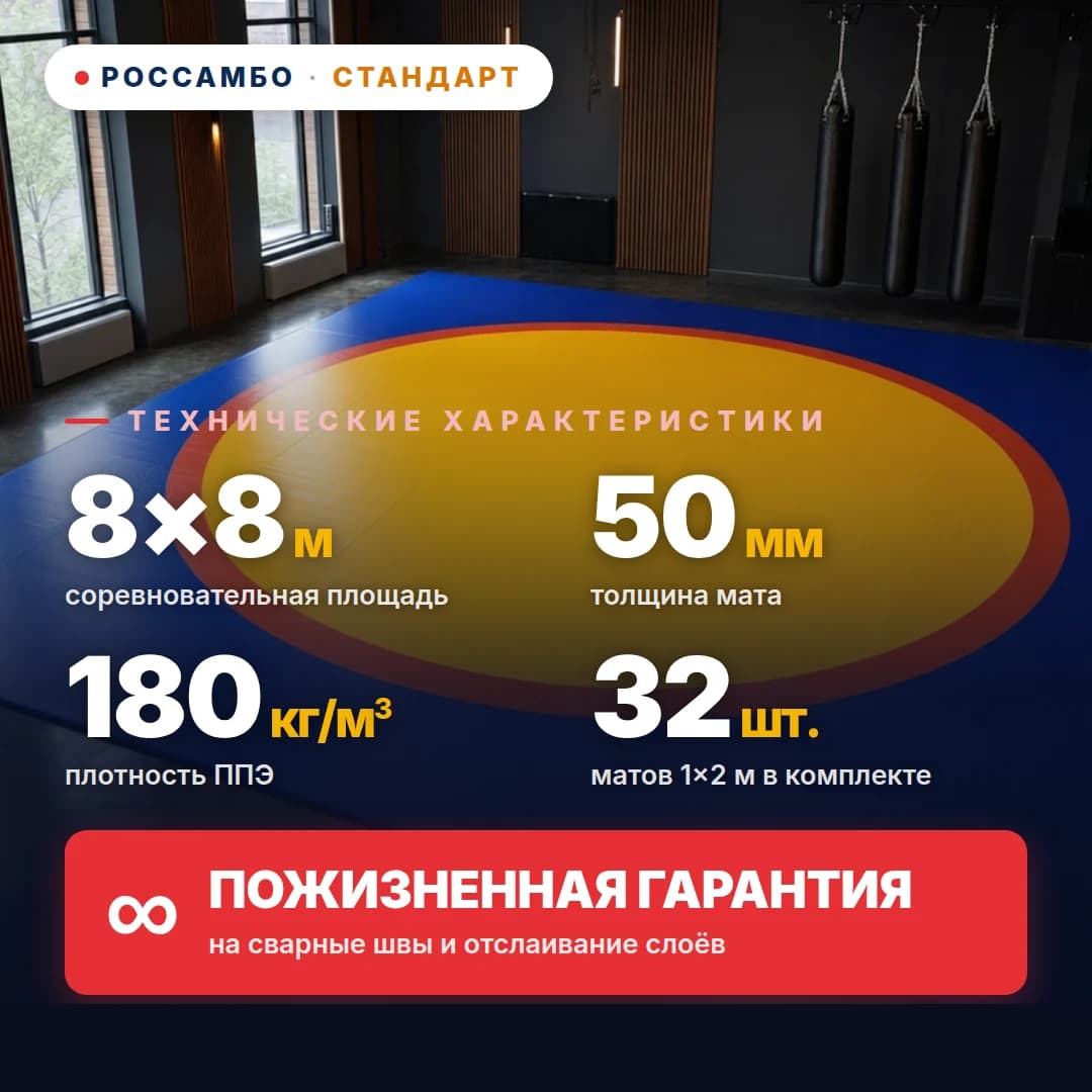 Ковёр борцовский СТАНДАРТ 8×8×0,05м