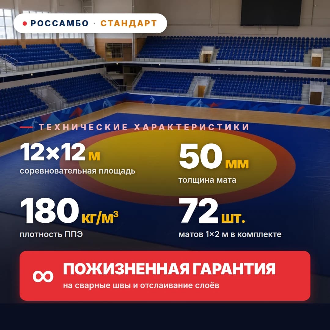 Ковёр борцовский СТАНДАРТ 12×12×0,05м
