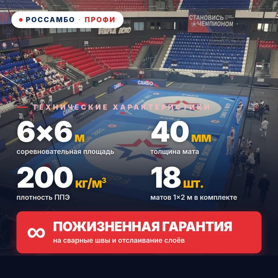 Ковёр борцовский ПРОФИ 6×6×0,04м