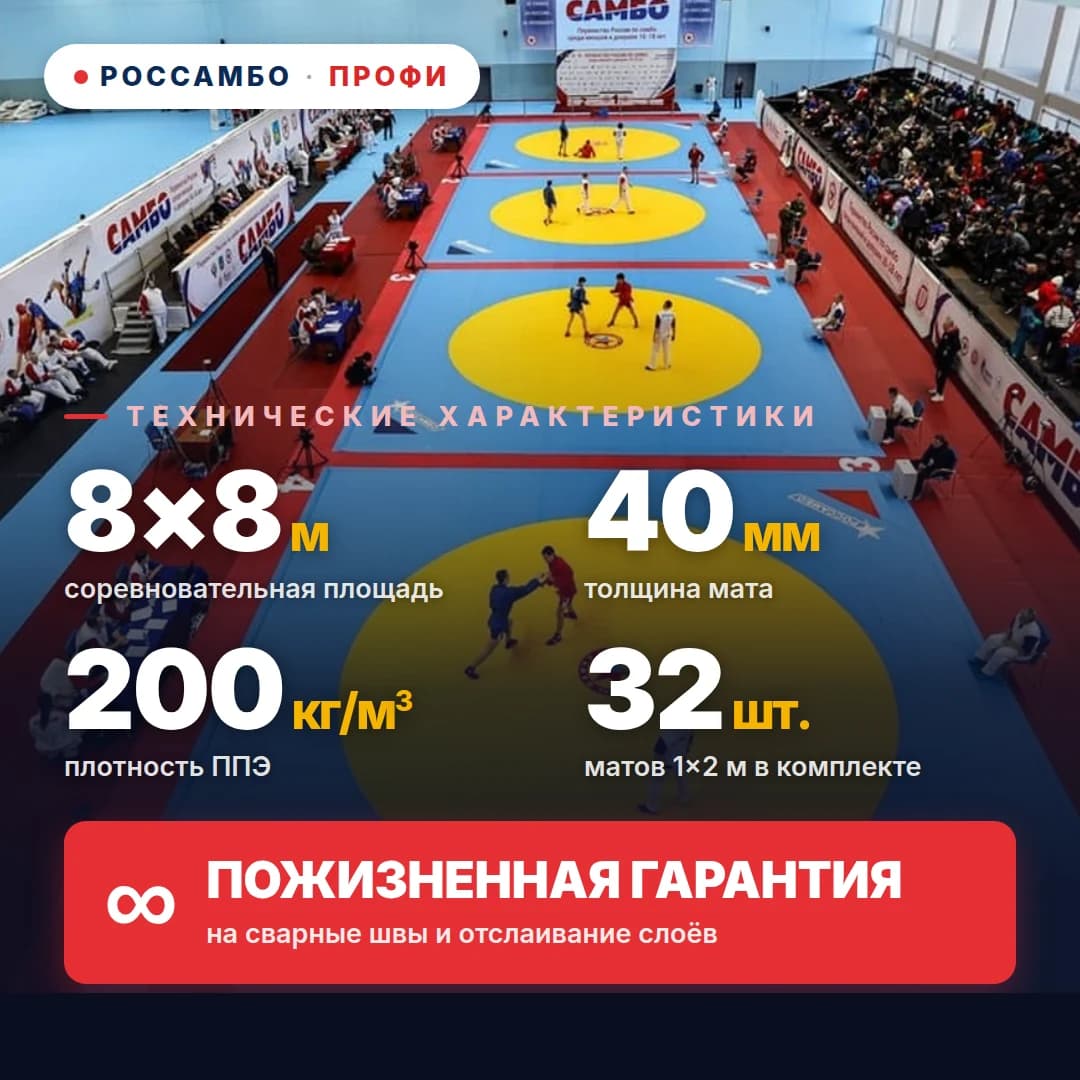 Ковёр борцовский ПРОФИ 8×8×0,04м