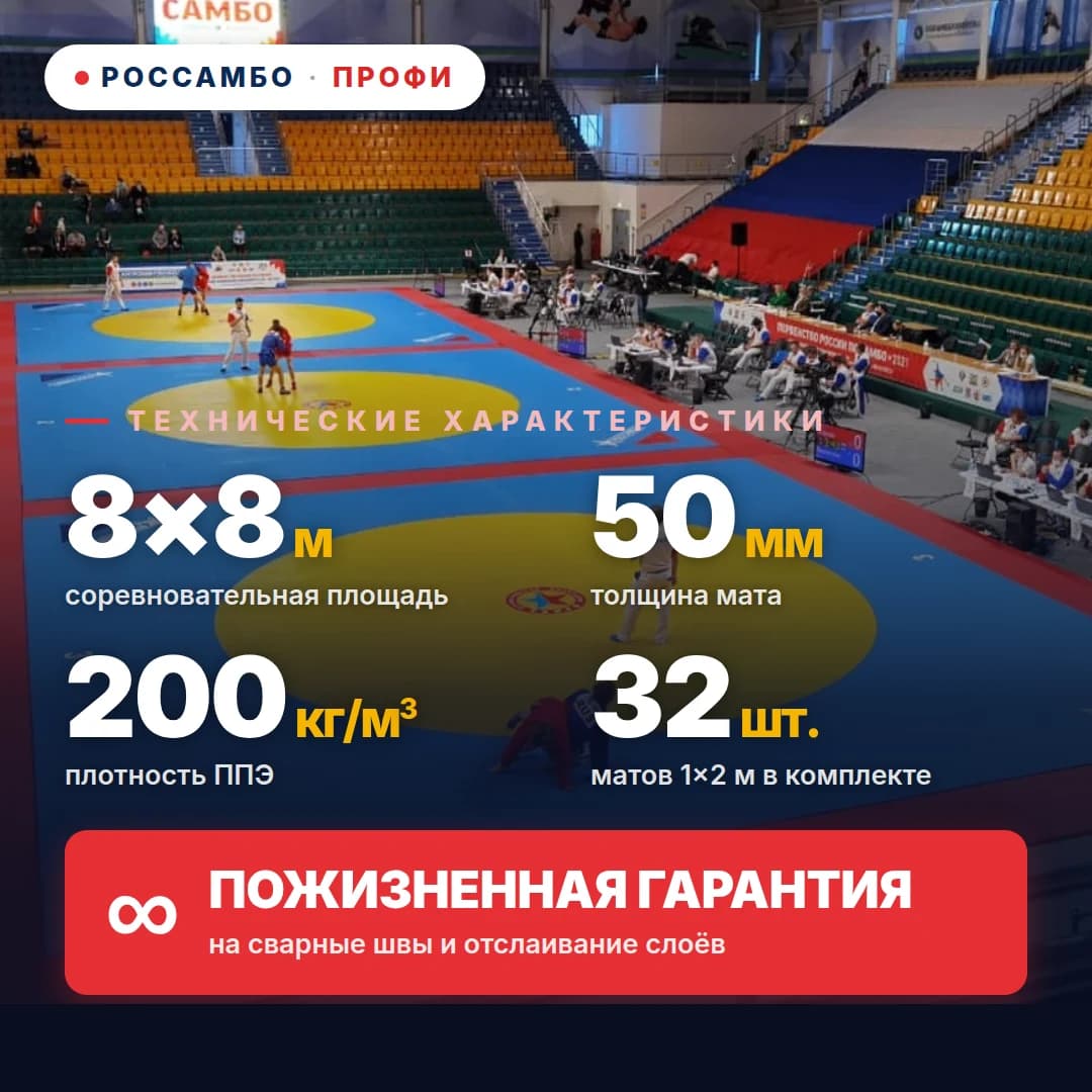Ковёр борцовский ПРОФИ 8×8×0,05м