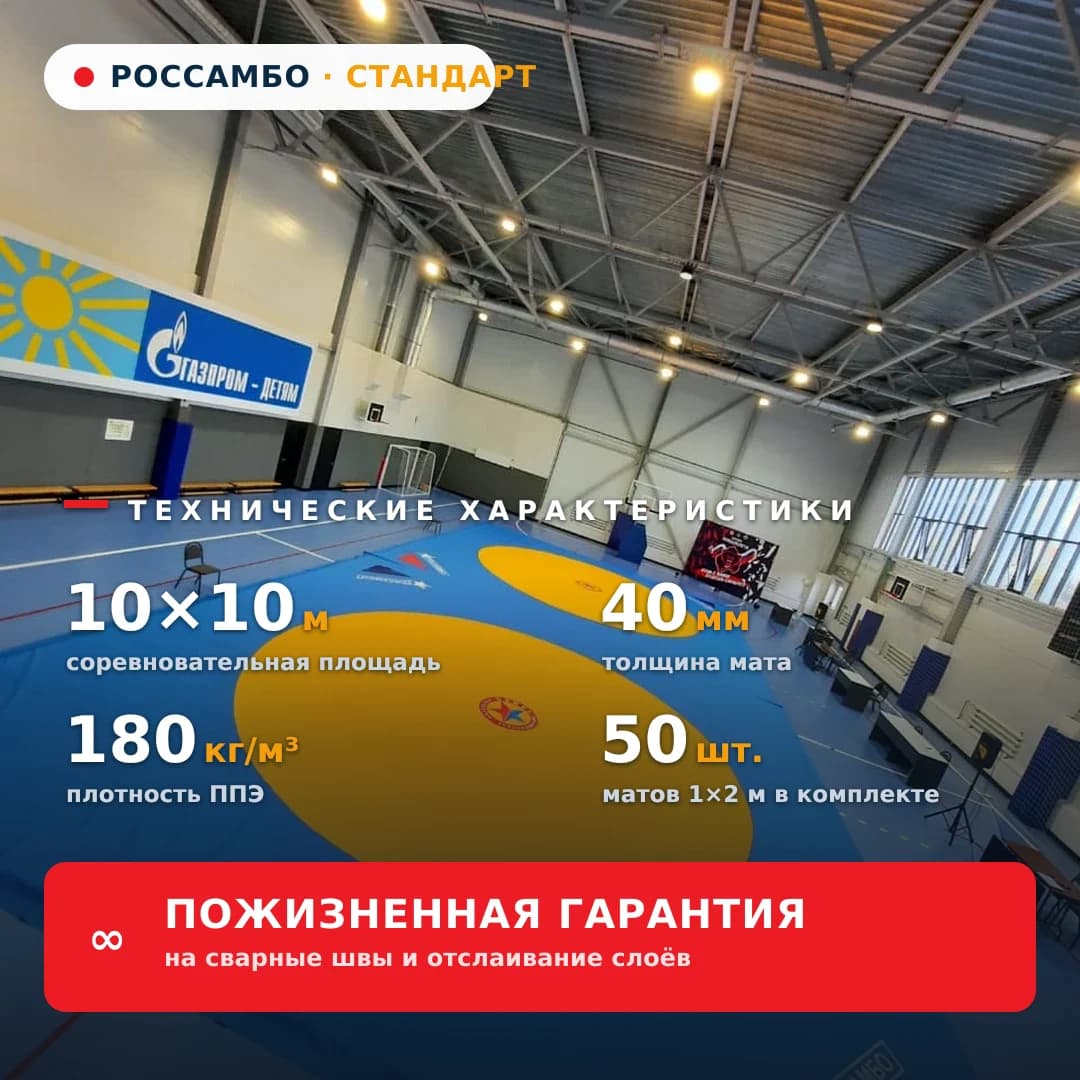 Ковёр борцовский СТАНДАРТ 10×10×0,04 м, маты ЭКОНОМ 10+20+10 (180 кг/м³)