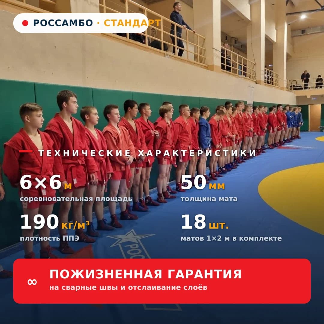 Ковёр борцовский СТАНДАРТ 6×6×0,05 м, маты 10+30+10 (190 кг/м³)