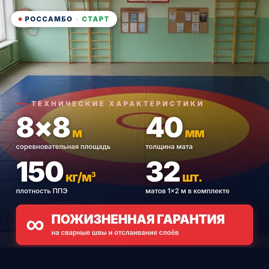 Ковёр борцовский СТАРТ 8×8×0,04м