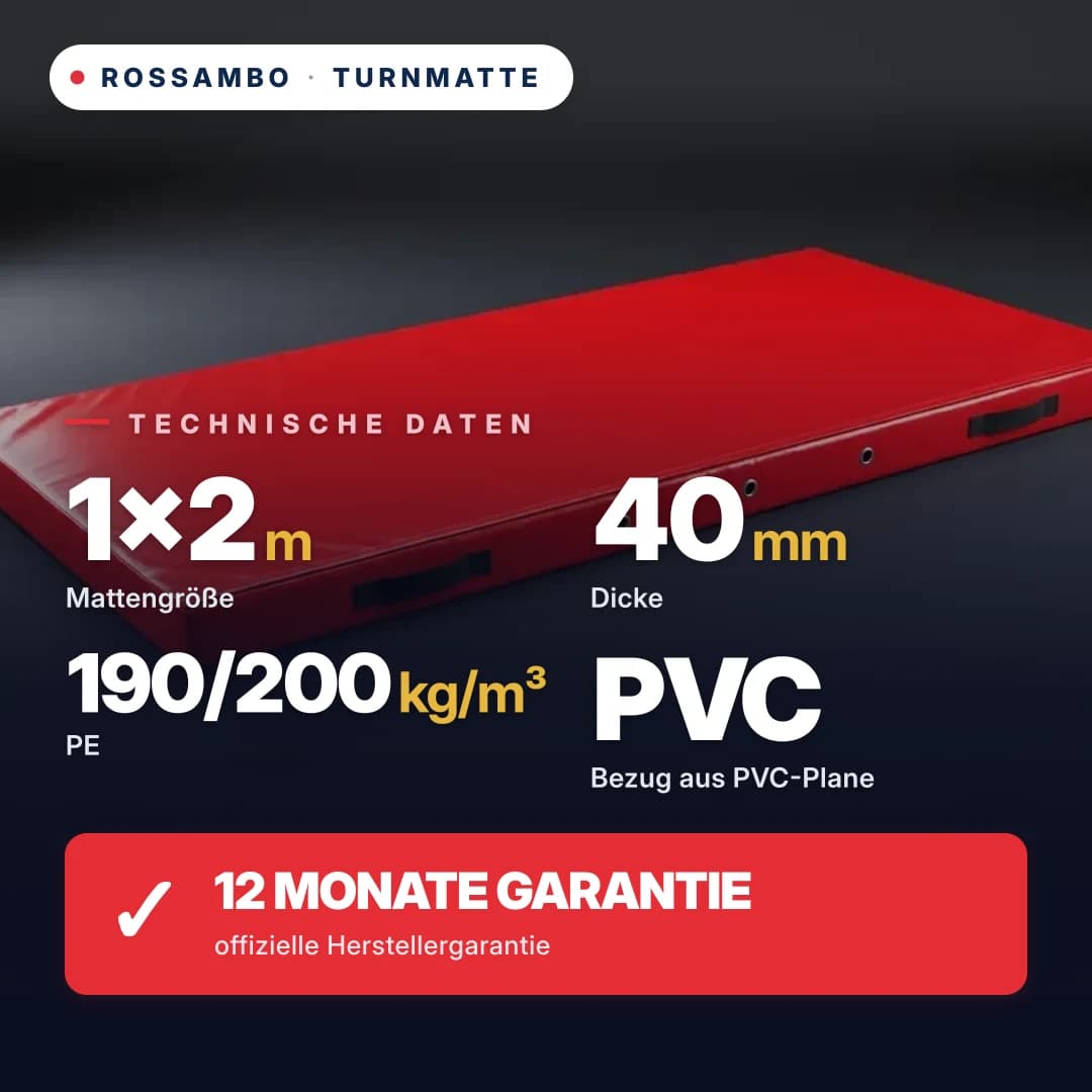 Turnmatte-Tatami Profi PE-Schaum 190/200, PVC-Bezug, 1×2×0,04 m