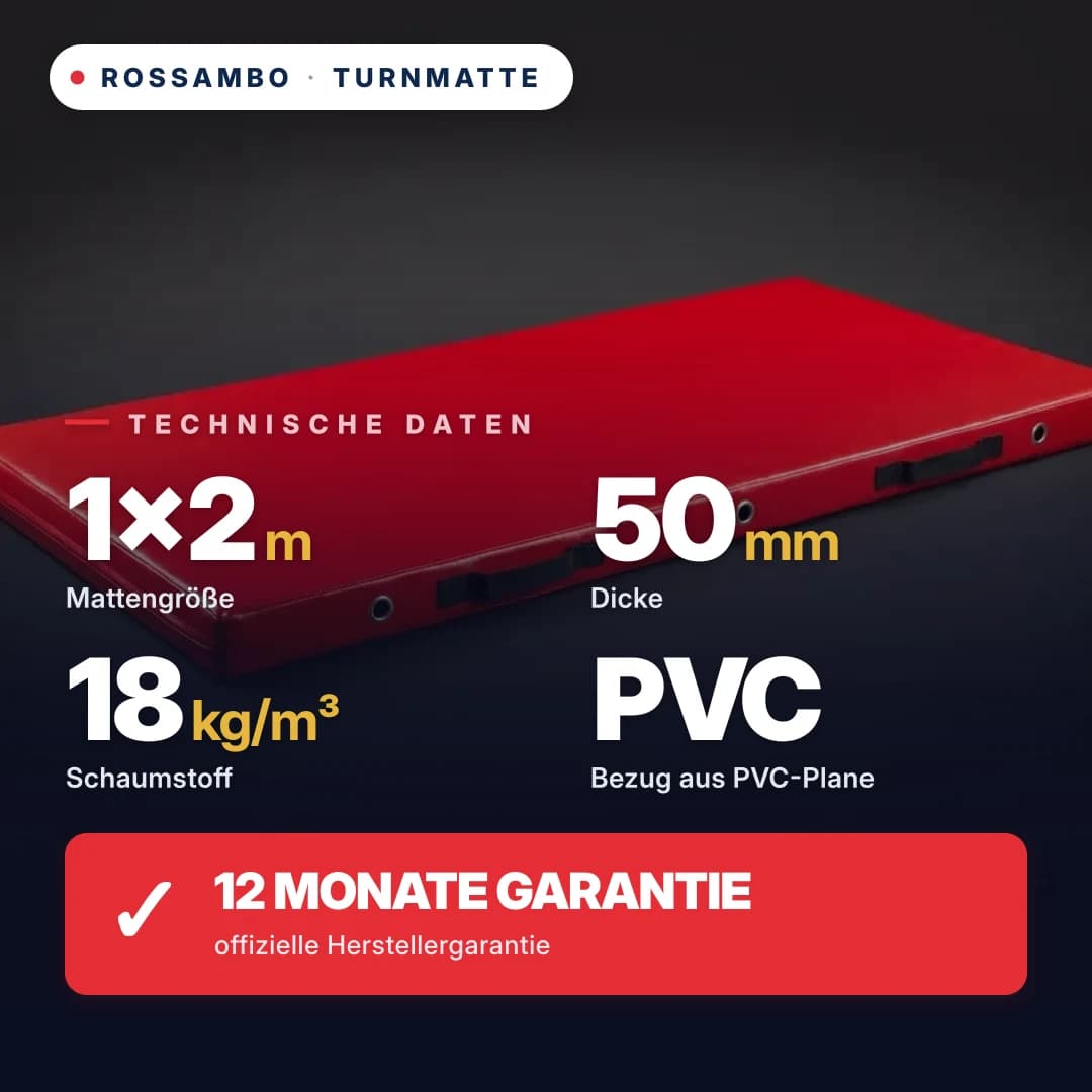 Turnmatte Schaumstoff 18 kg/m³, PVC-Bezug, 1×2×0,05 m