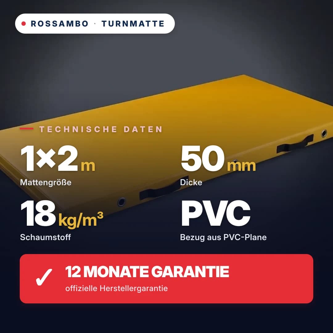 Turnmatte Schaumstoff 18 kg/m³, Kunstleder-Bezug, 1×2×0,05 m