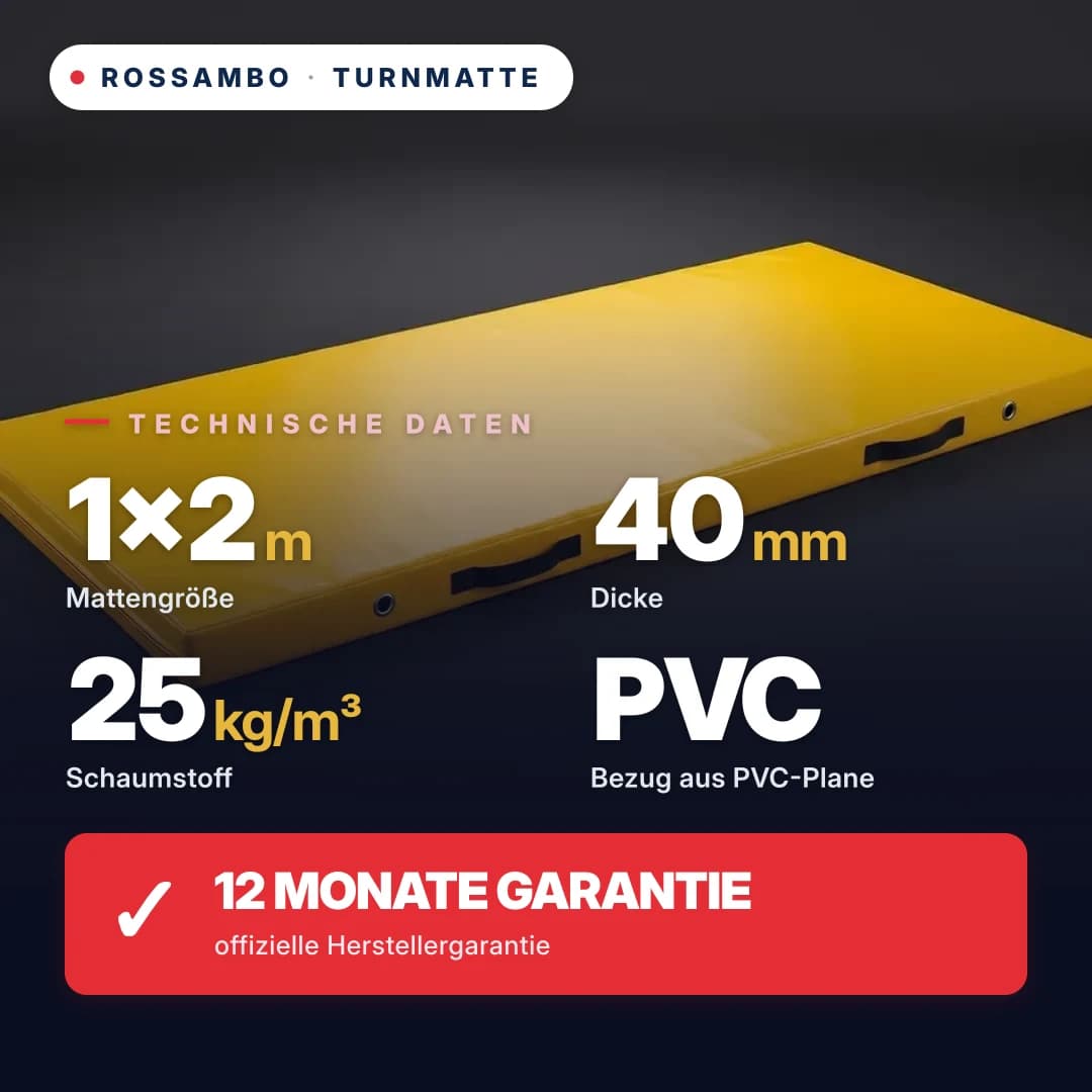 Turnmatte Schaumstoff 25 kg/m³, PVC-Bezug, 1×2×0,04 m