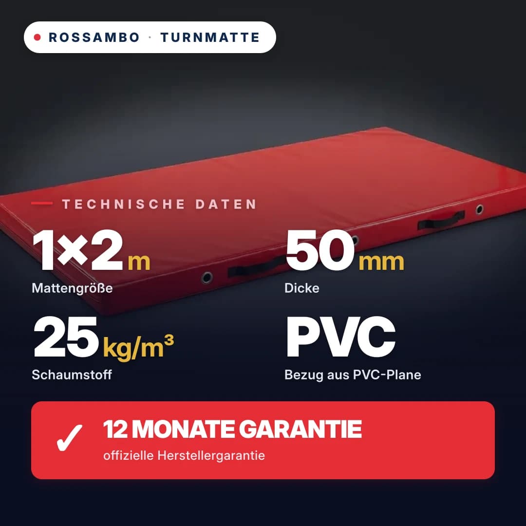 Turnmatte Schaumstoff 25 kg/m³, PVC-Bezug, 1×2×0,05 m