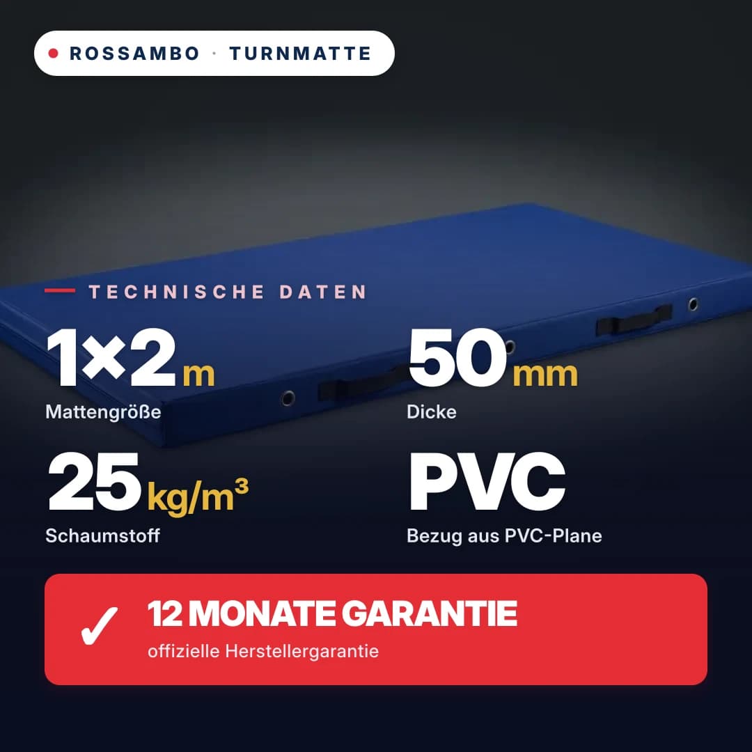 Turnmatte Schaumstoff 25 kg/m³, Oxford-Bezug, 1×2×0,05 m