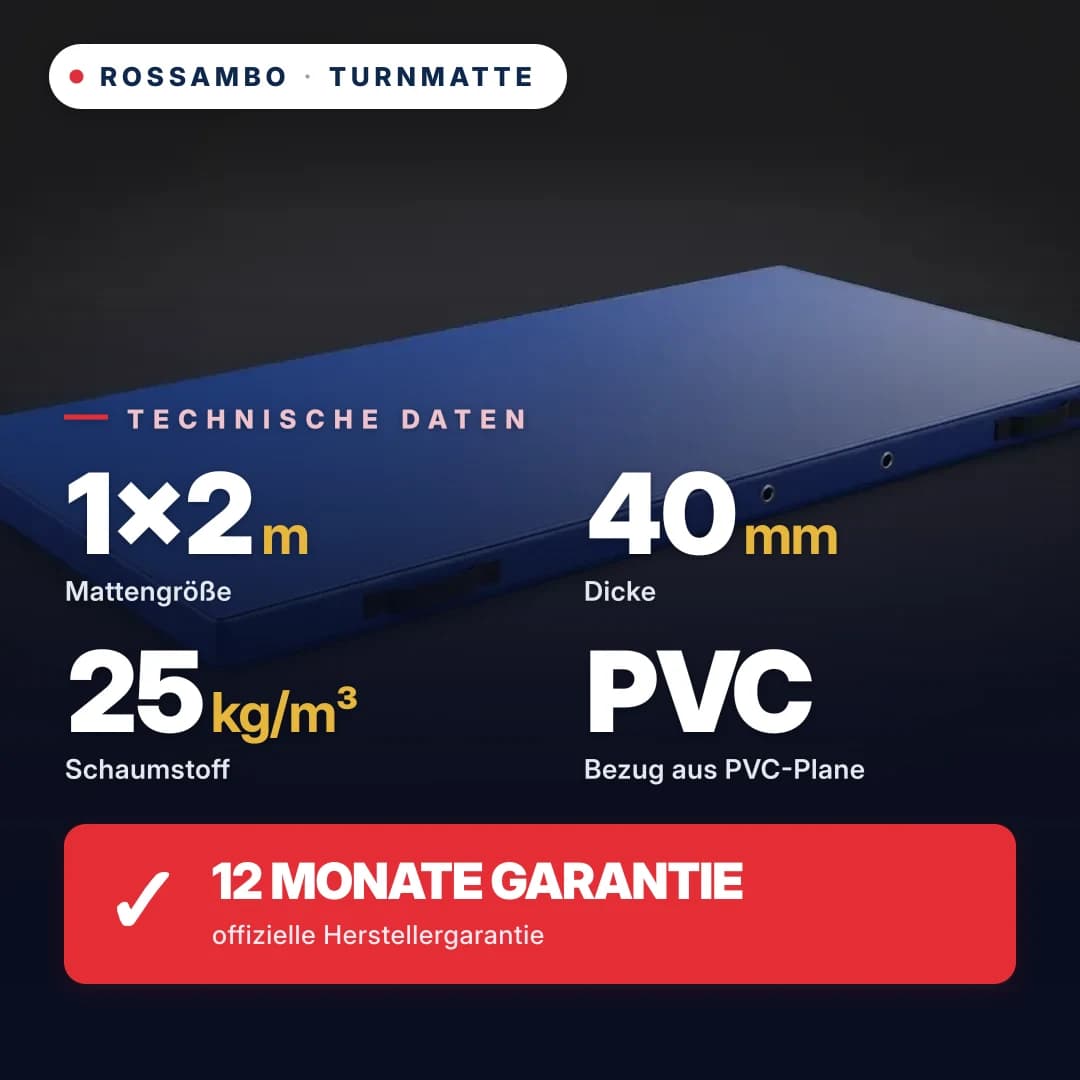Turnmatte Schaumstoff 25 kg/m³, Kunstleder-Bezug, 1×2×0,04 m