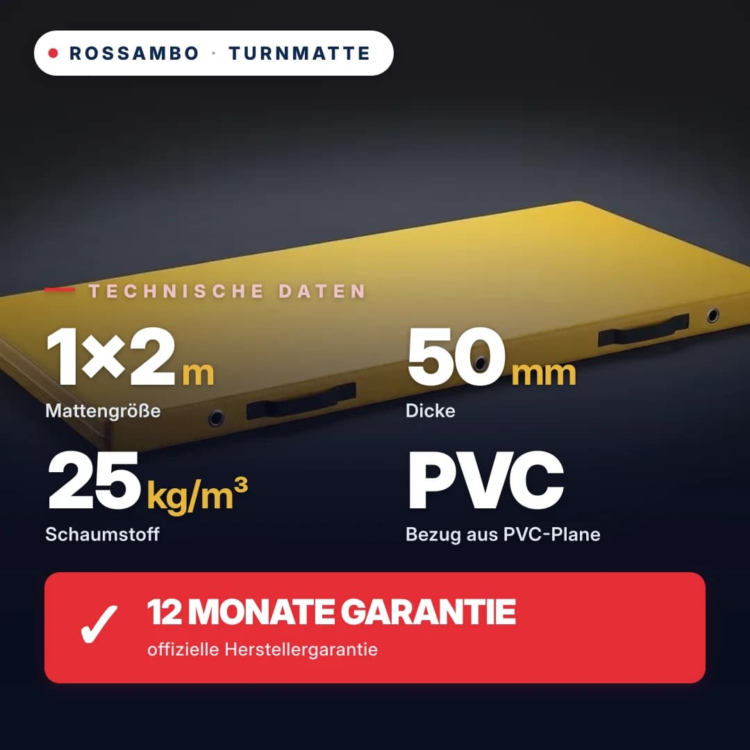 Turnmatte Schaumstoff 25 kg/m³, Kunstleder-Bezug, 1×2×0,05 m