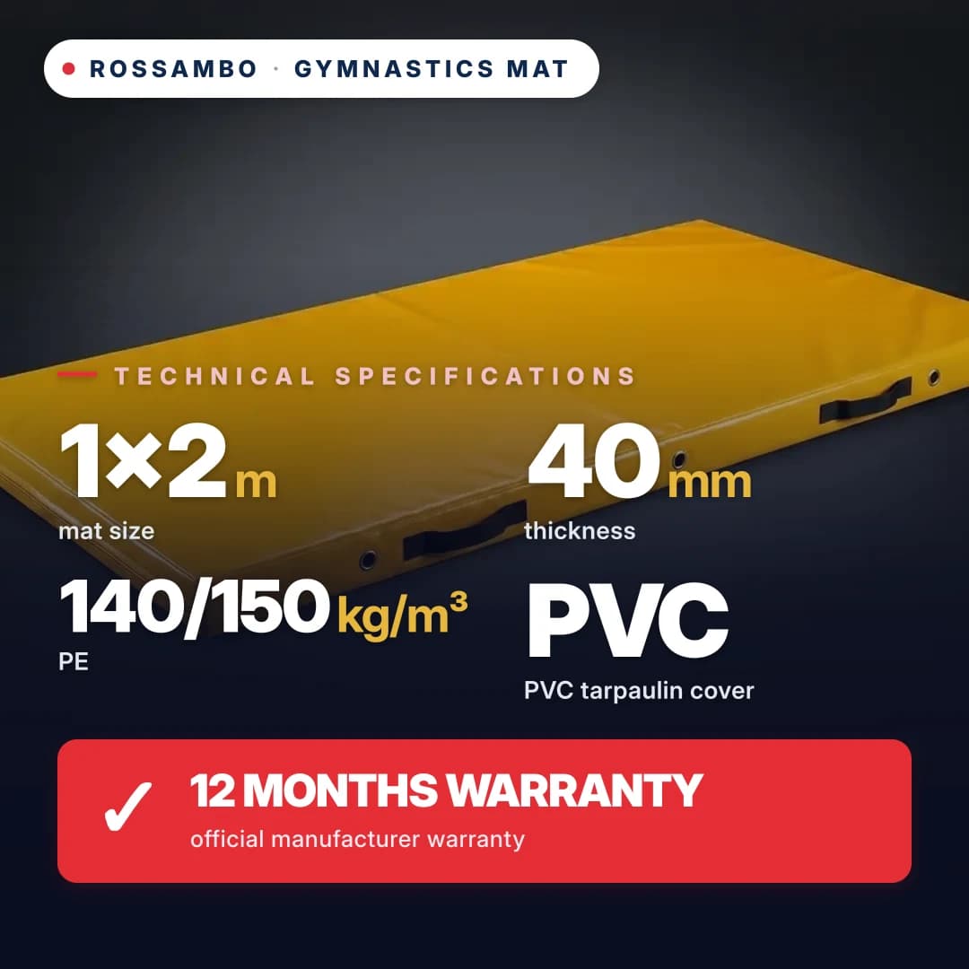 Gymnastics mat, PE foam 140/150 kg/m³, PVC cover, 1×2×0.04 m