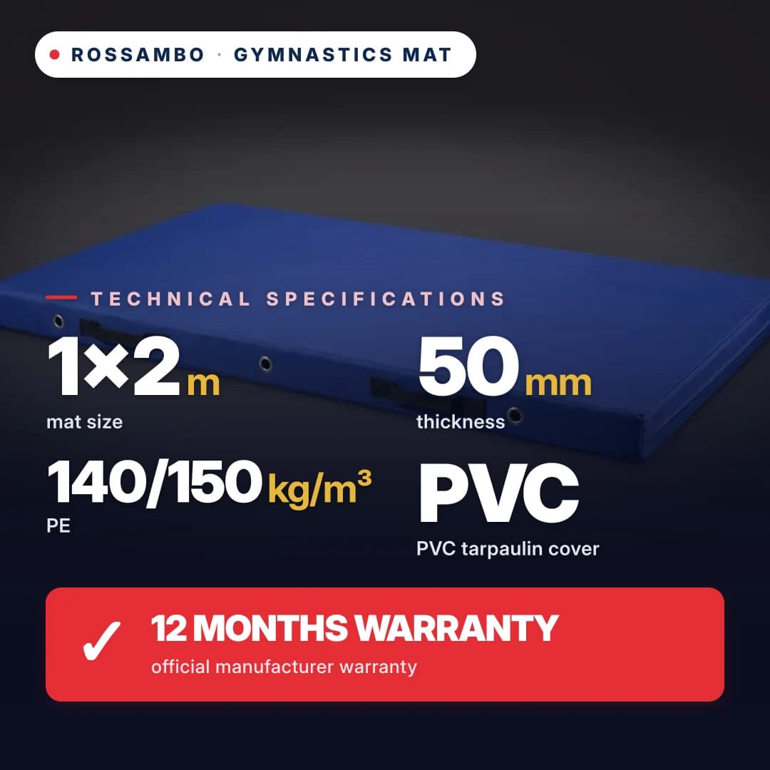Gymnastics mat, PE foam 140/150 kg/m³, Oxford cover, 1×2×0.05 m