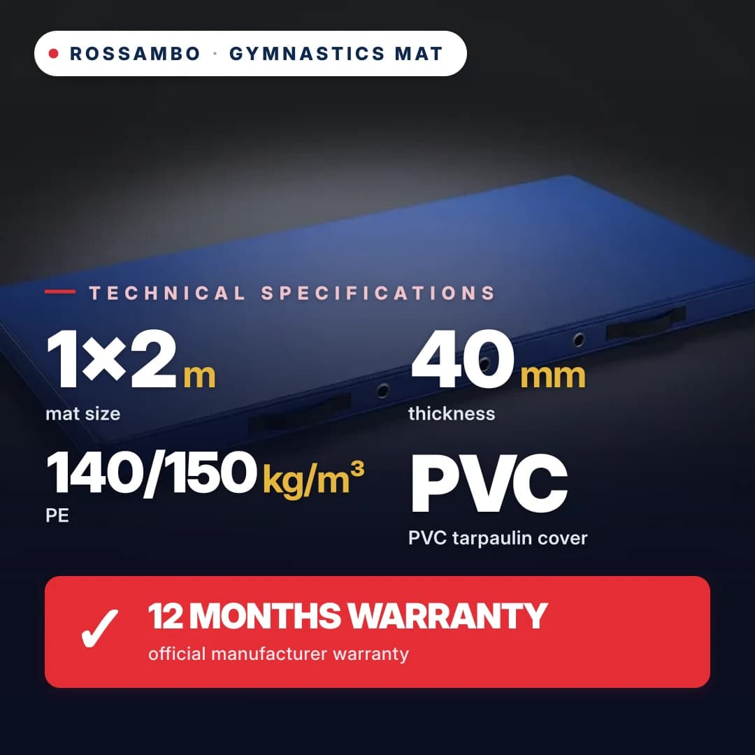 Gymnastics mat, PE foam 140/150 kg/m³, eco leather cover, 1×2×0.04 m