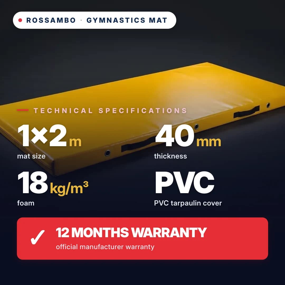 Gymnastics mat, foam 18 kg/m³, PVC cover, 1×2×0.04 m