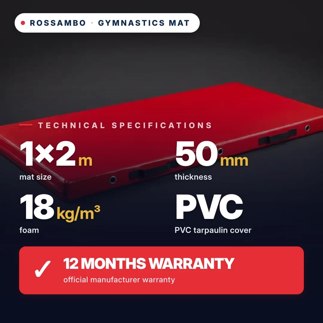Gymnastics mat, foam 18 kg/m³, PVC cover, 1×2×0.05 m