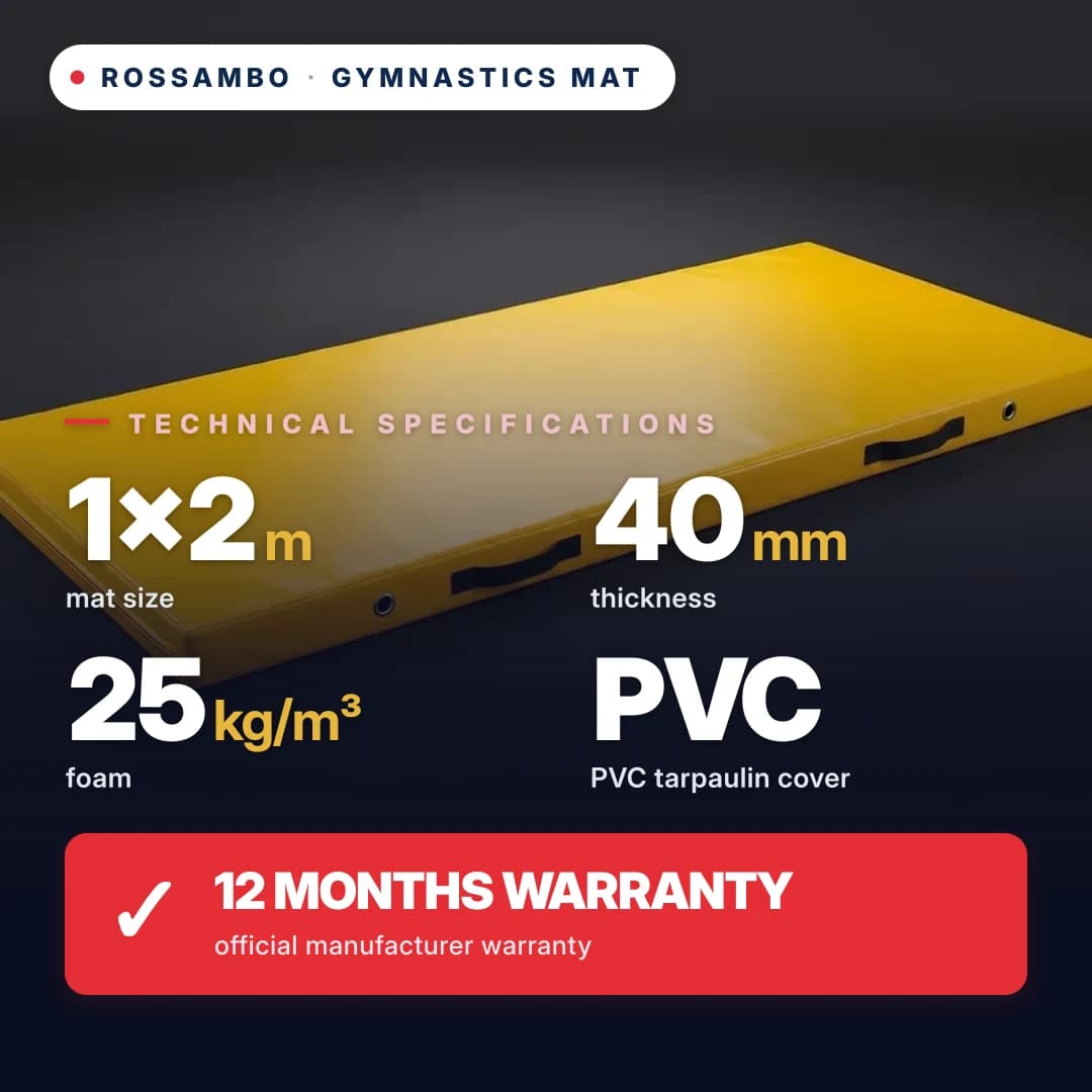 Gymnastics mat, foam 25 kg/m³, PVC cover, 1×2×0.04 m
