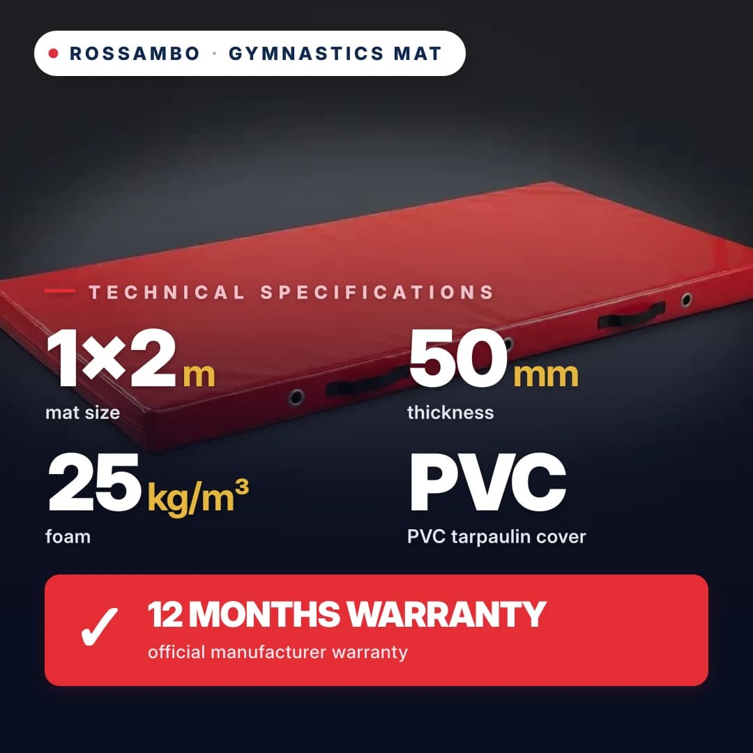 Gymnastics mat, foam 25 kg/m³, PVC cover, 1×2×0.05 m