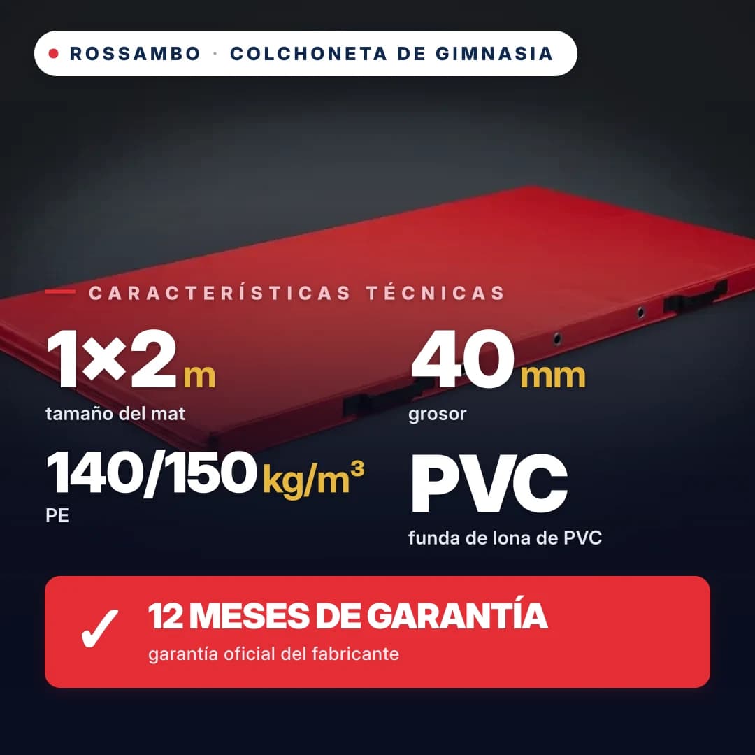 Colchoneta de gimnasia de espuma de polietileno 140/150 kg/m³, funda Oxford, 1×2×0,04 m