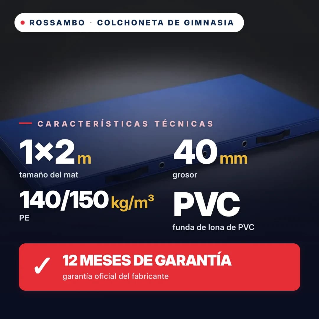 Colchoneta de gimnasia de espuma de polietileno 140/150 kg/m³, funda de piel ecológica, 1×2×0,04 m