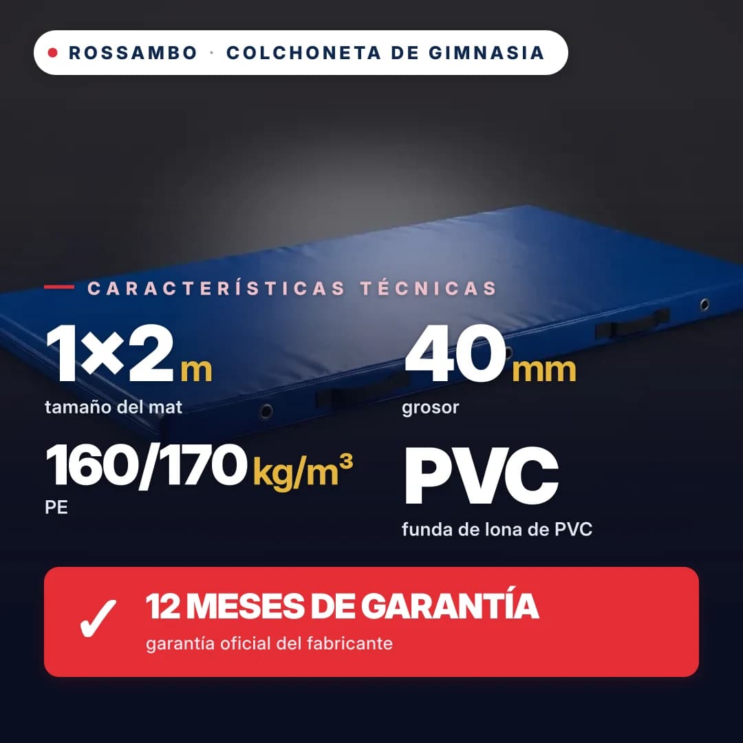 Colchoneta-tatami de gimnasia económica, espuma de polietileno 160/170, funda de PVC, 1×2×0,04 m