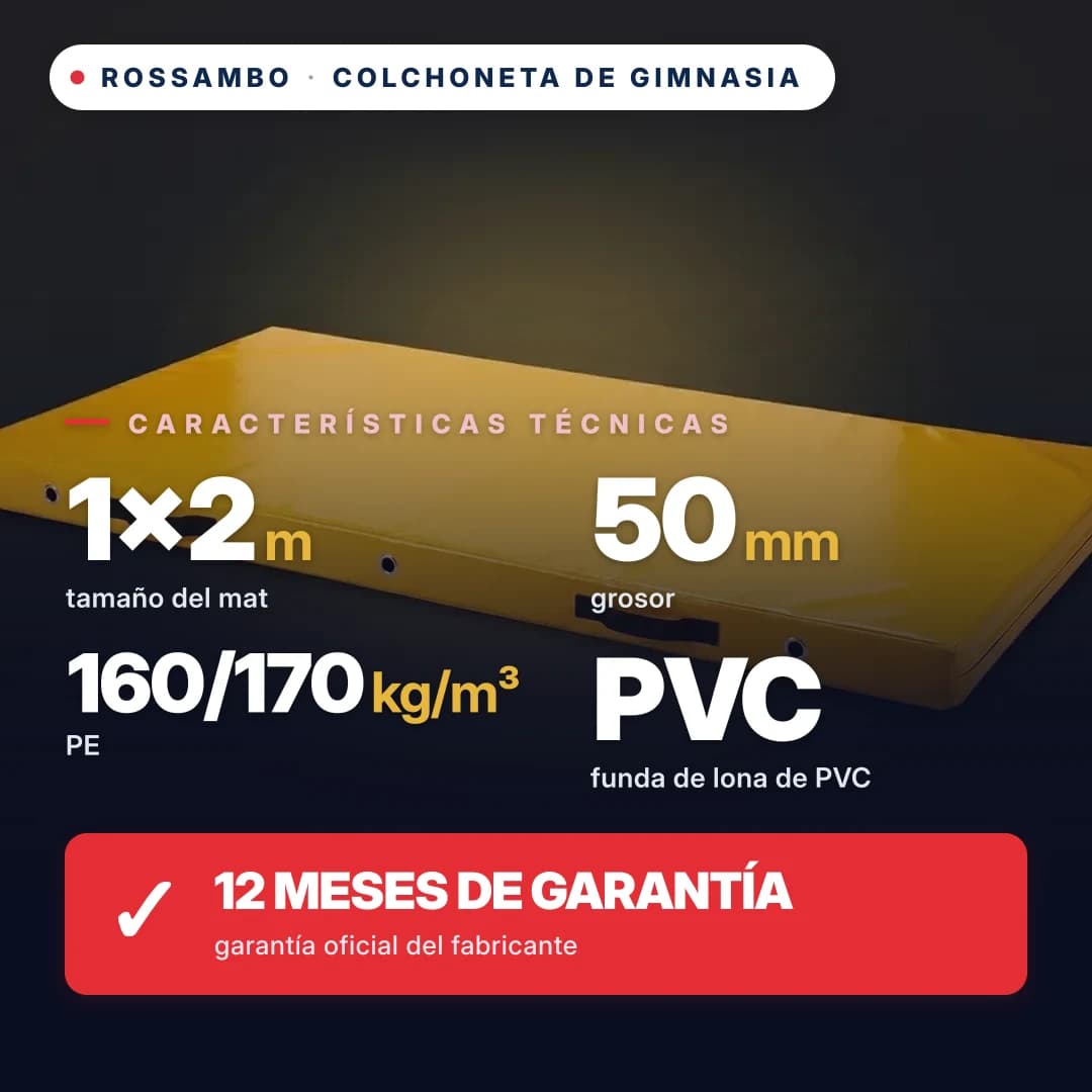 Colchoneta-tatami de gimnasia económica, espuma de polietileno 160/170, funda de PVC, 1×2×0,05 m