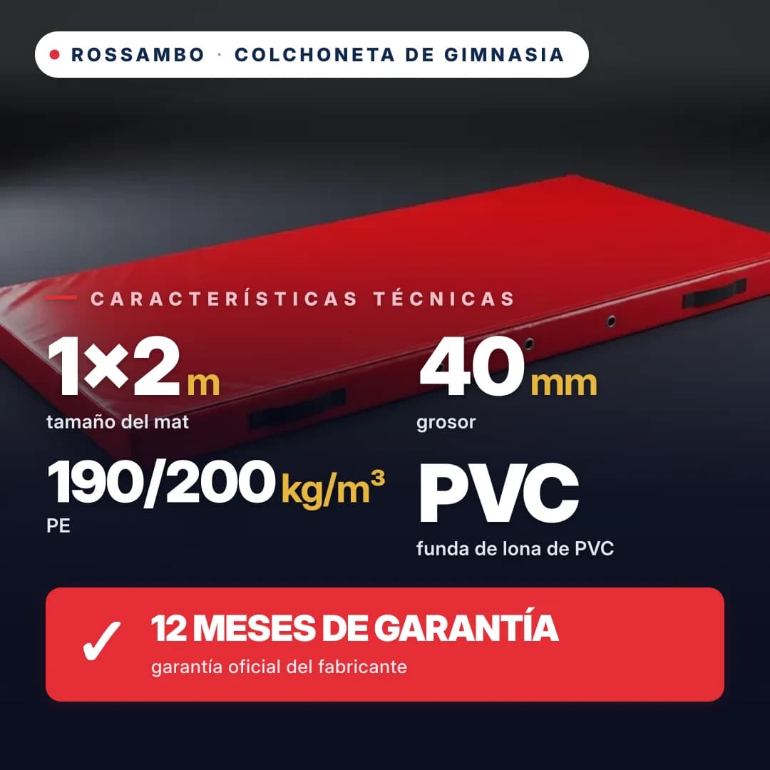 Colchoneta-tatami de gimnasia profesional, espuma de polietileno 190/200, funda de PVC, 1×2×0,04 m
