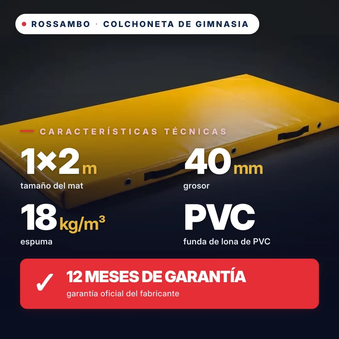 Colchoneta de gimnasia de espuma 18 kg/m³, funda de PVC, 1×2×0,04 m