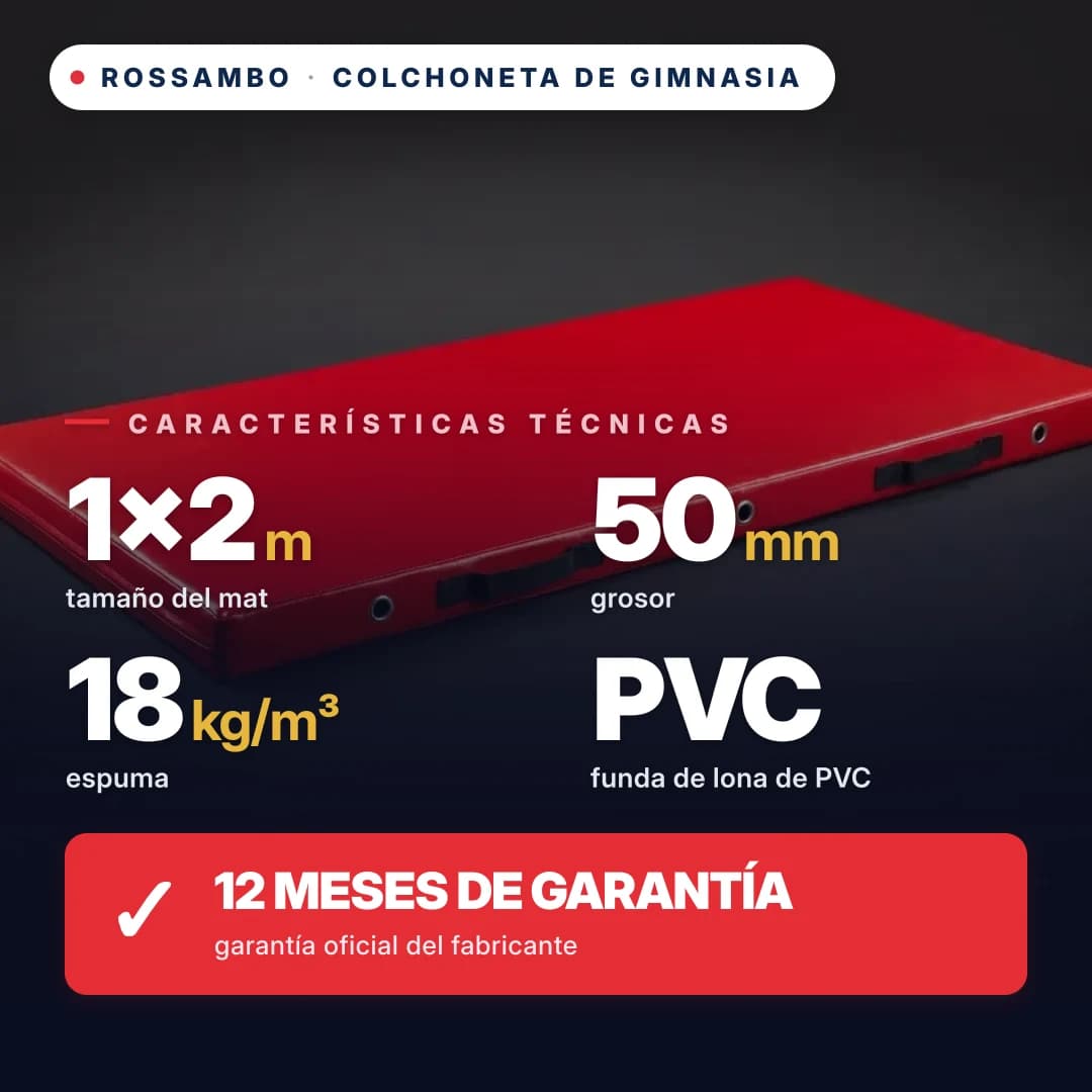 Colchoneta de gimnasia de espuma 18 kg/m³, funda de PVC, 1×2×0,05 m