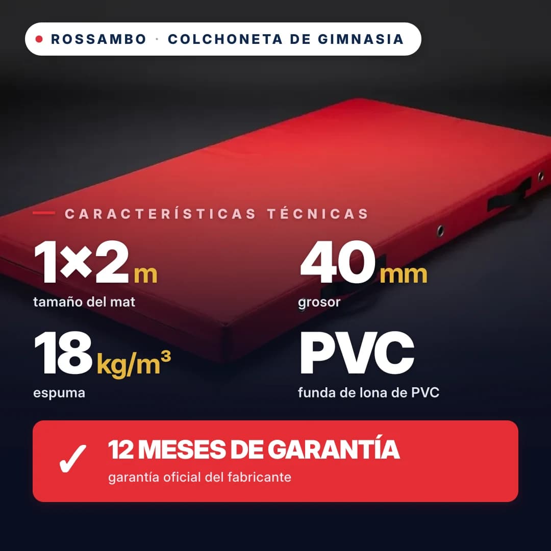 Colchoneta de gimnasia de espuma 18 kg/m³, funda Oxford, 1×2×0,04 m