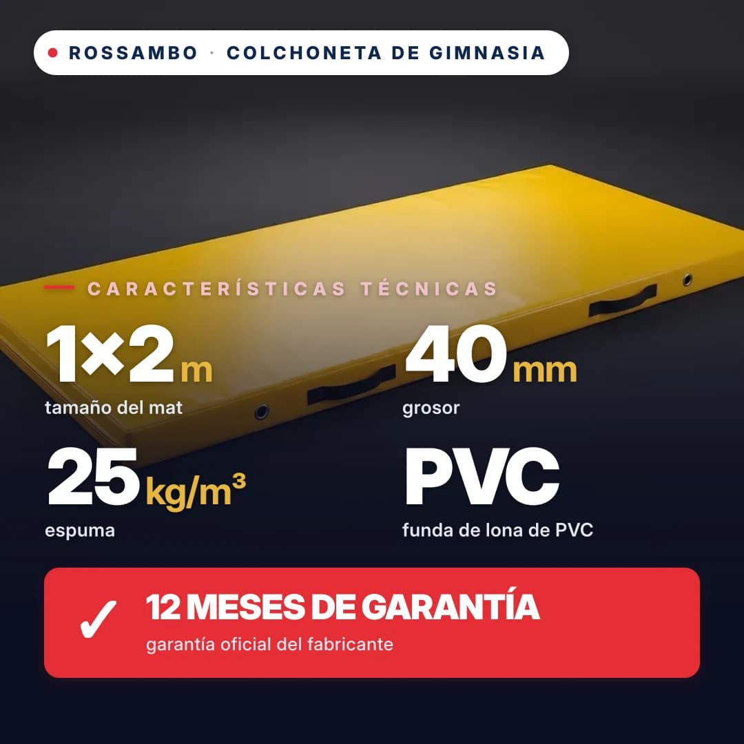 Colchoneta de gimnasia de espuma 25 kg/m³, funda de PVC, 1×2×0,04 m