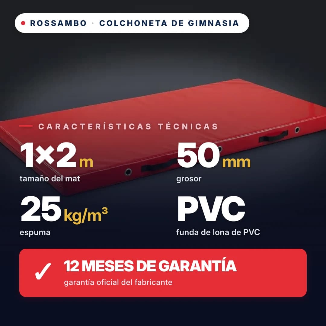 Colchoneta de gimnasia de espuma 25 kg/m³, funda de PVC, 1×2×0,05 m