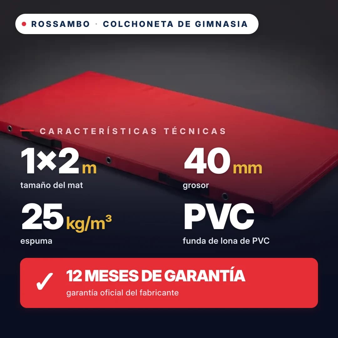 Colchoneta de gimnasia de espuma 25 kg/m³, funda Oxford, 1×2×0,04 m