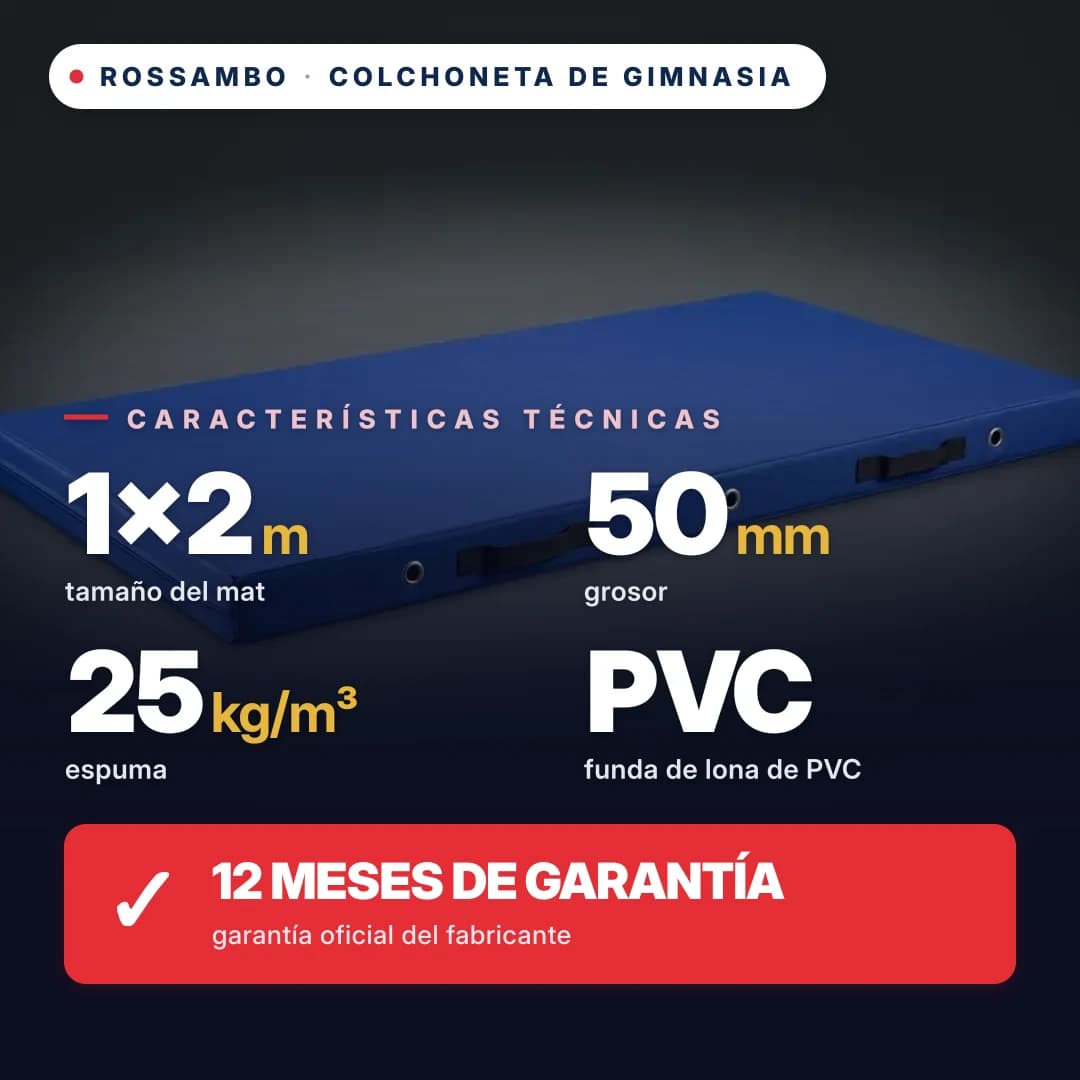 Colchoneta de gimnasia de espuma 25 kg/m³, funda Oxford, 1×2×0,05 m