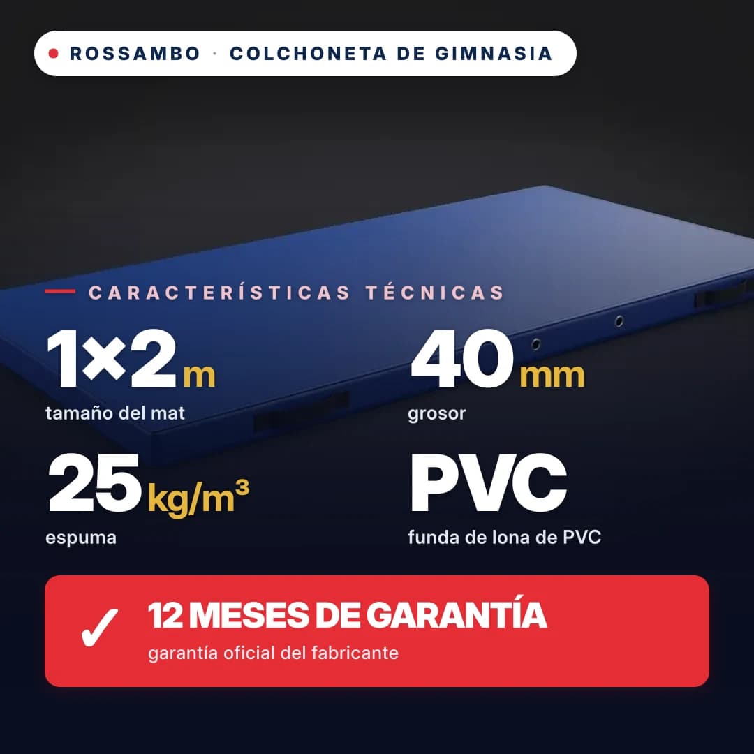 Colchoneta de gimnasia de espuma 25 kg/m³, funda de piel ecológica, 1×2×0,04 m