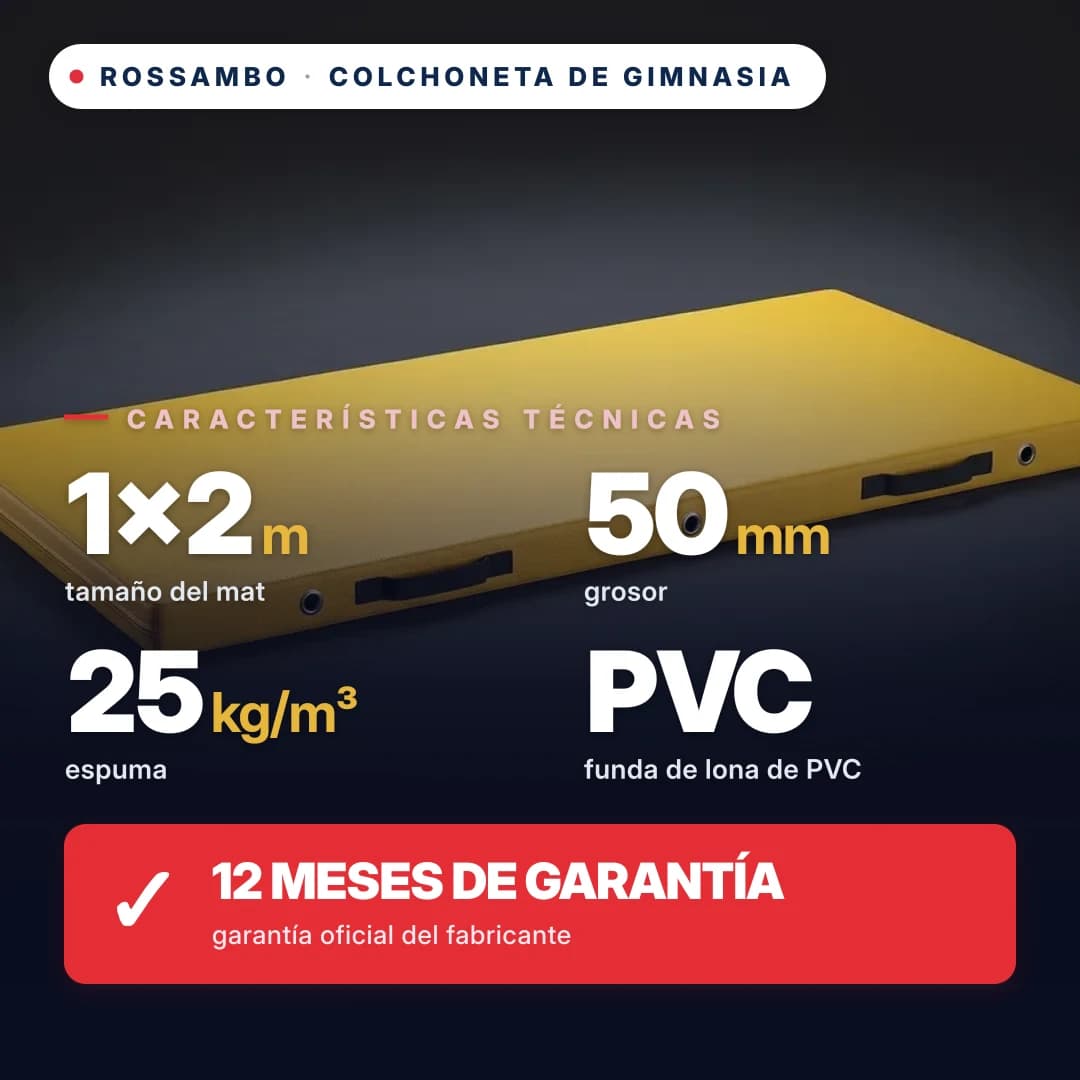 Colchoneta de gimnasia de espuma 25 kg/m³, funda de piel ecológica, 1×2×0,05 m