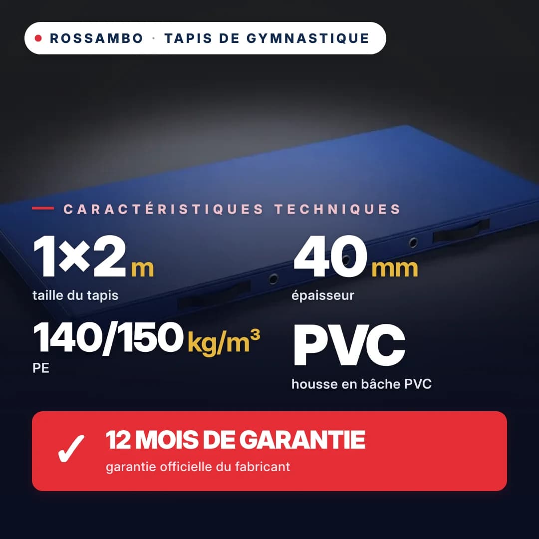 Tapis de gymnastique mousse PE 140/150 kg/m³, housse éco-cuir, 1×2×0,04 m