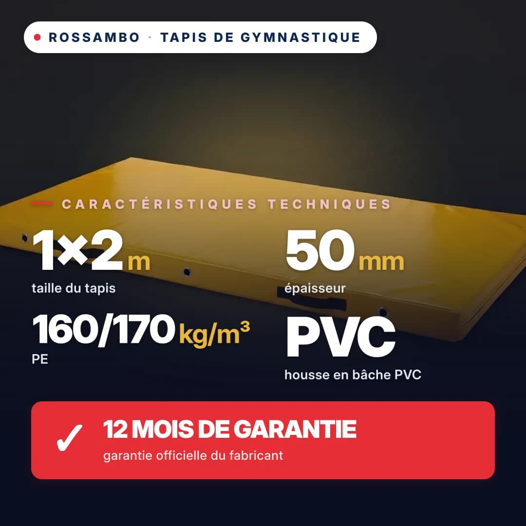 Tapis-tatami de gymnastique économique mousse PE 160/170, housse PVC, 1×2×0,05 m