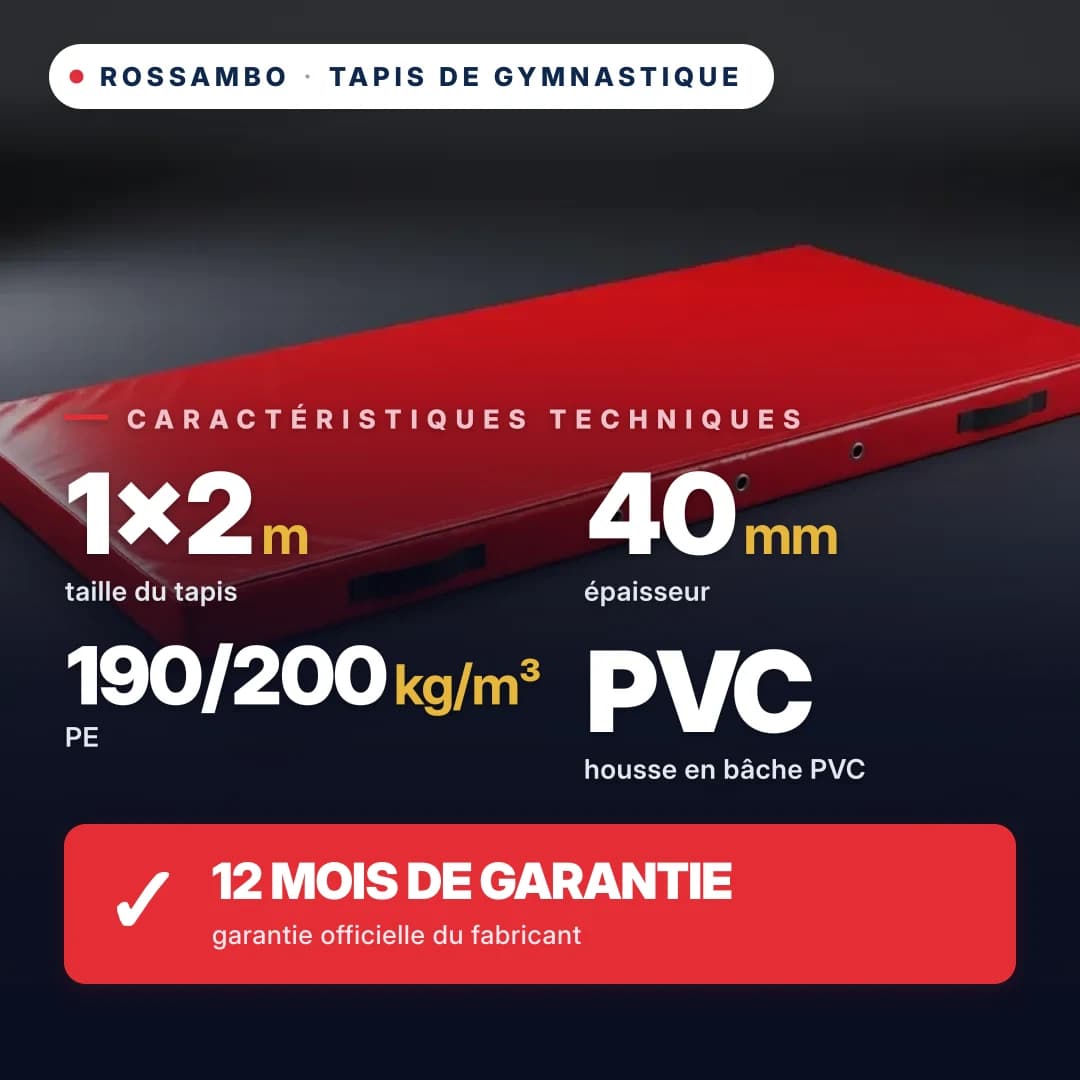 Tapis-tatami de gymnastique pro mousse PE 190/200, housse PVC, 1×2×0,04 m