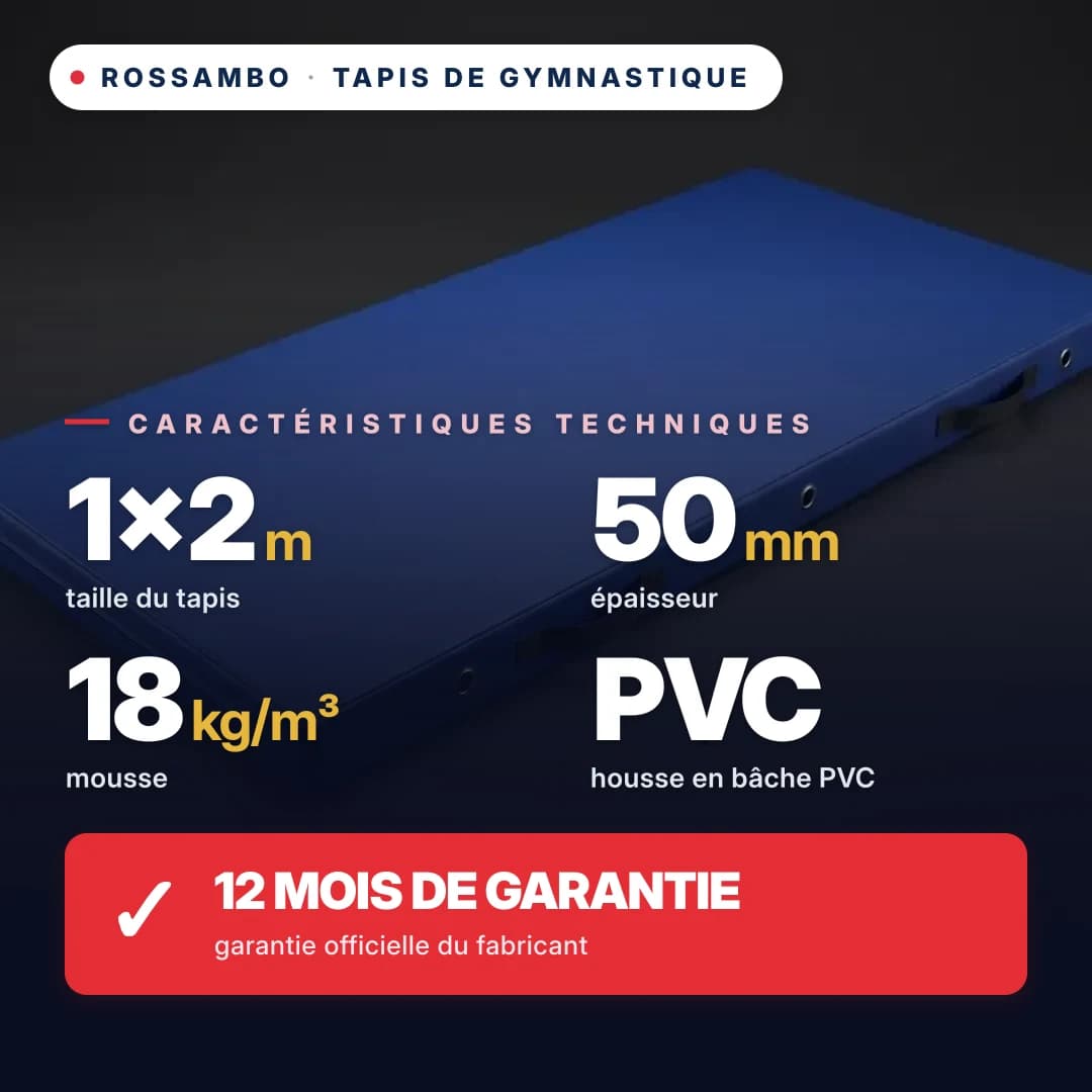 Tapis de gymnastique en mousse 18 kg/m³, housse Oxford, 1×2×0,05 m